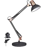 LEPOWER Metal Desk Lamp, Adjustable Goose Neck Architect Table Lamp with On/Off Switch, Swing Arm Desk Lamp with Clamp, Eye-Caring Reading Lamp for Bedroom, Study Room &Office (Sandy Black)