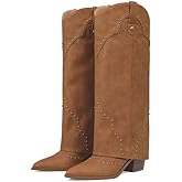 Erocalli Shark Fold Over Cowboy Cowgirl Boots Studded - Knee High, Tall, Western, Slouch, Pointed Toe, Pull on, Fashion Boot, Dress