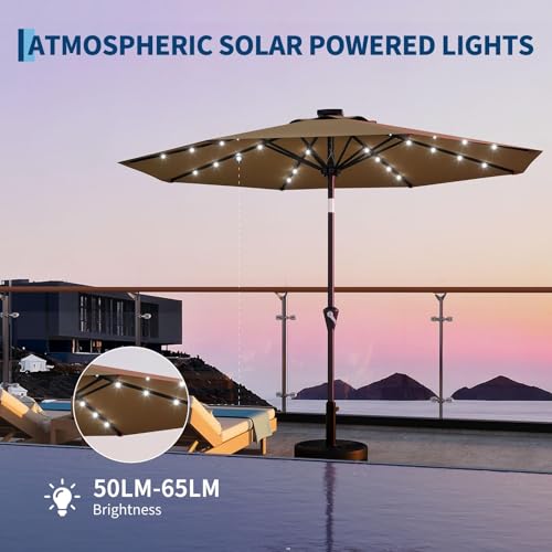 GarveeHome Ombrellone Da Giardino Solare 3 m Con 32 Luci LED, Protezione UV, Sollevamento a Manovella, Inclinazione Regolabile Con Pulsante, Per Terrazzo e Giardino