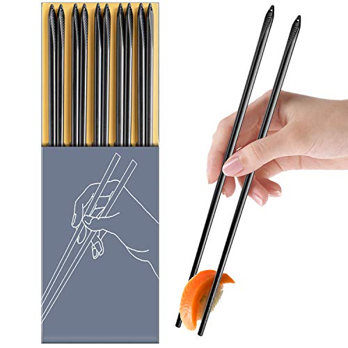 BLESWIN 5 Pairs Fiberglass Chopsticks, Reusable Chop Sticks Dishwasher Safe Japanese Chinese Style, Chopsticks Set 9.5 Inches Anti-Slip Textured Tip with Box, Easy Grip for Sushi Noodles Ramen Salad