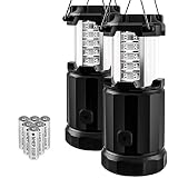 Etekcity CL30 2 Pack Camping Lantern LED Portable Flashlights with AA Batteries, Upgraded Magnetic Base and Dimmer Button-Collapsible Survival Lights for Emergency, Hurricane, Black