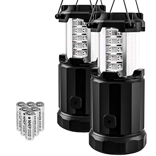 Etekcity CL30 2 Pack Camping Lantern LED Portable Flashlights with AA Batteries, Upgraded Magnetic Base and Dimmer Button-Collapsible Survival Lights for Emergency, Hurricane, Black