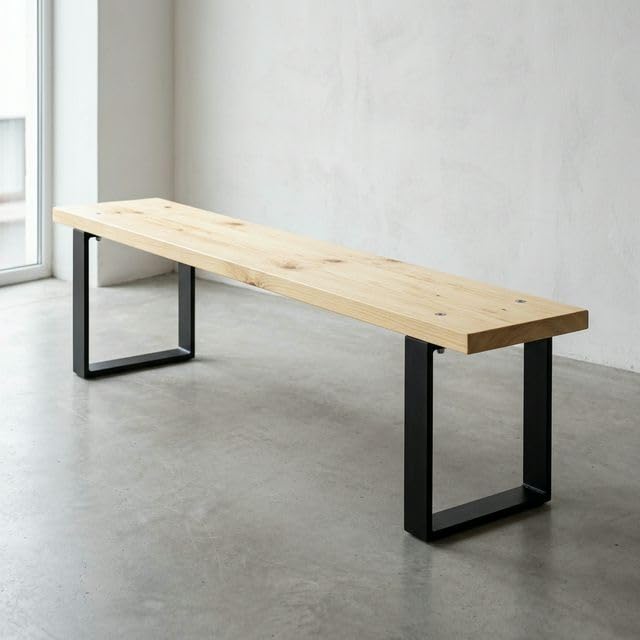 CASA FERRO Elegante Banca Exterior Resistente de Madera Maciza y Metal. Pie de Cama King Size, Comedor, Terraza, Jardín. Estilo Moderno Minimalista. (Pino Natural XG 2.00 m)