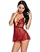 Avidlove Women Deep V Halter Lingerie Lace Babydoll Mesh Chemise Sleepwear Dark Red S