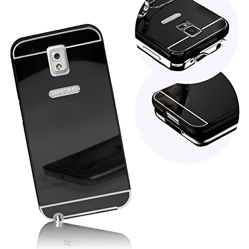 Xtra-Funky Case Compatible with Samsung Galaxy Note 3 (N9000), Ultra-Thin Aluminium Metal Frame Bumper with Shiny Mirror Back Panel Hard Cover - Black