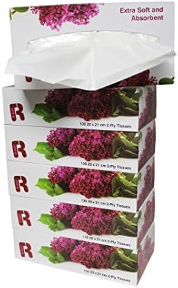 Extra Soft 2 Ply Facial Tissues - 6 Pack, 130 Count Per Box - Strong and Super Absorbent - Easy “Push Up” Dispenser Box- By Kay Star