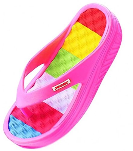 uYES Women's Beach Wedges Platform Massage Thong Slippers Sandals Casual High Heel Flip Flops (9, Pink)