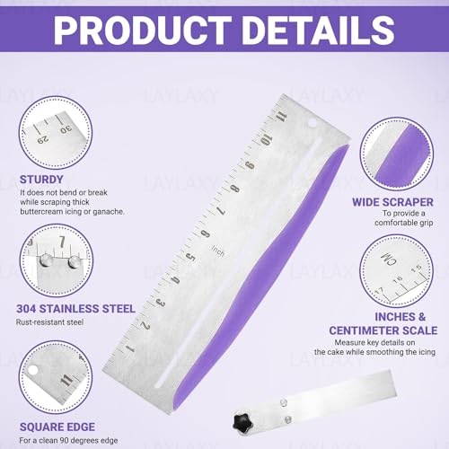 12 Inch Stainless Steel Cake Scraper, Leveler and Smoother, Icing Spatula, Perfect Tool for Icing, Frosting, Cream Edge. Adjustable Kitchen Spatula for Mousse, Cheese & Cream Cake