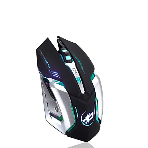Rechargeable Wireless Silent Gaming Mouse, Besde T1 Wireless Rechargeable Mouse with Colorful LED Lights and 1000/1200/1600/2400 DPI 400mah Lithium Battery for Laptop and Comput (T1, Black)