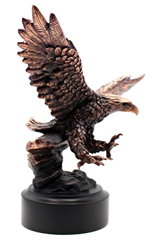 Patinated Copper Plated Eagle Departing A Rock Crag Bronze Look Figurine | Sculpture | Statue