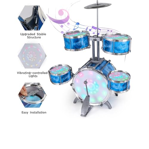 Upgraded Kids Drum Set for Toddlers 3+, Kids Jazz Drum Ages 3-5, Star Light up Musical Instrument Toys for Boys Girls 3-6 5-7 ( All Plastic)