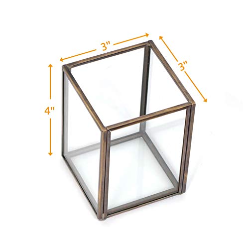 CANDIKO Glass Makeup Brush Holder Cosmetic Organizer Pen Cup Office Accessories Container Box with Pearl Beads – Small Antique Brass