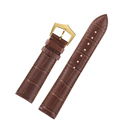 15mm Deluxe Replacement Bracelet Watch Bands in Brown Tone-On-Tone Stitch with Gold Buckle Moderate Padding
