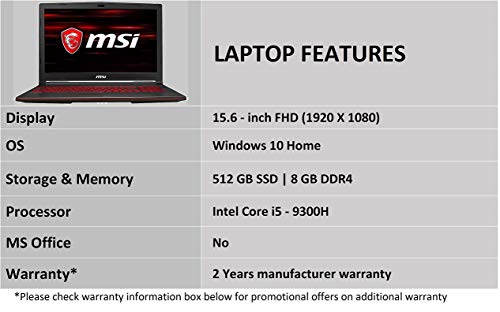 MSI-Gaming-GL63-9RCX-219INIntel-Corei5-9300H-9th-Gen-156-inch-Gaming-Laptop-8GB512GB-NVMe-SSDWindows-10-HomeGTX-1050-Ti-4GB-GraphicsBlack222Kg-9S7-16P812-219 MSI Gaming GL63 9RCX-219INIntel Corei5-9300H 9th Gen 15.6-inch Gaming Laptop (8GB/512GB NVMe SSD/Windows 10 Home/GTX… 5