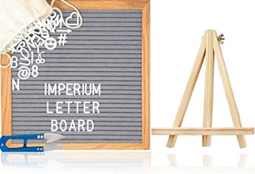Felt Letter Board Set by Imperium Innovations (10x10, Grey) [335 Changeable White Letters, Numbers, Emoji, Symbols, Quality Oak Stand, Bag, Scissors] Premium Message Board Sign - Display Your Thought