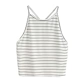 Malloom Women Striped Sleeveless Crop Tops Vest Halter Tank Blouse T-Shirt (XL)