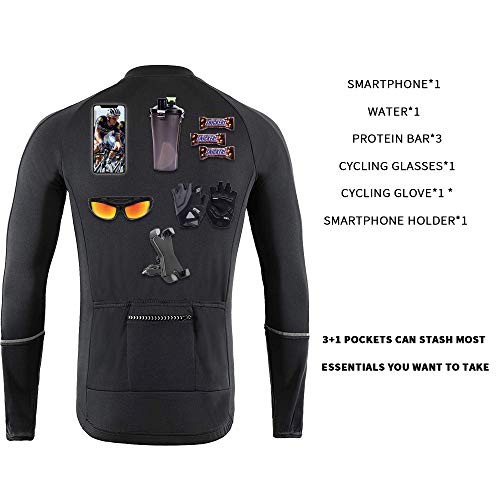 Men's Cycling Jersey Long Sleeves MTB Bike Bicycle Shirt (L, Black) - Thumbnail 2