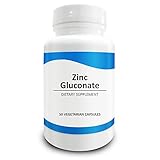 Pure Science Zinc Gluconate 60 mg - Essential Brain Nutrient That Boosts Immunity & Cell Regeneration - 50 Vegetarian Capsules of Zinc Gluconate Powder