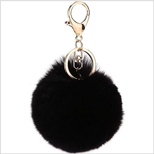 Black Rex Rabbit Fur Ball Pom Pom Keychain for Car Phone Womens Handbag Bag Plush Pendant