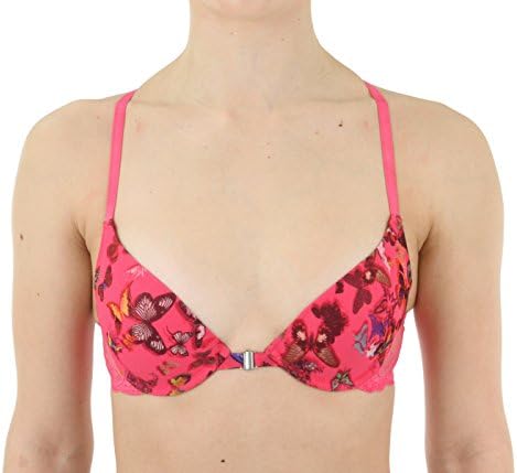 CXL Papillon Underwire T Shirt Bra with Lace Racerback, Butterfly Print, Bright Pink, Size 34C