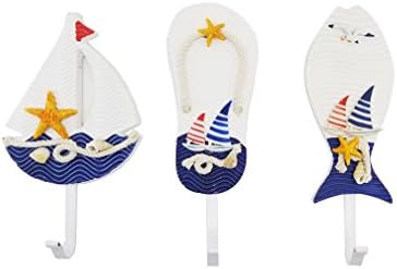 Saundra Peal 3pcs Mediterranean Style Slippers Sailing Fish Utility Hook Art Hook Wooden