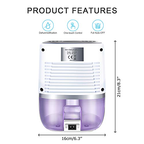 COSVII Small Dehumidifier Portable Mini Dehumidifier with 500ml Water Tank and Auto Shut-Off for Basement Bedroom Bathroom Baby Room Kitchen Office(150 sq ft)