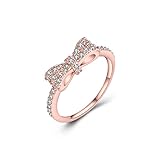 JUST N1 18K Rose Gold Plated Cute Bow Knot Fashion Design Engagement Wedding Rings for Girls Women, Size 6 to 9