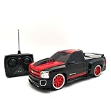 Chevy Silverado Electric RC Truck -  1/18 Scale Model Truck - Black and Red with Racing Stripes