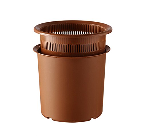 Flower Pot Orchid 6-1/3 Inch Round Brown Plastic Planter Indoor Outdoor,Breathable Slotted Flower Plant Planter,Good Air Movement-- 2 Sets(Brown)