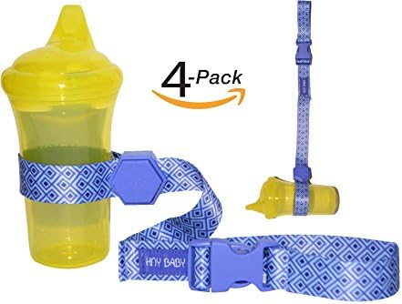 Sippy Cup Straps for Baby Bottle Toy Leash 4 Pack for Stroller High Chair Strap (Blue)