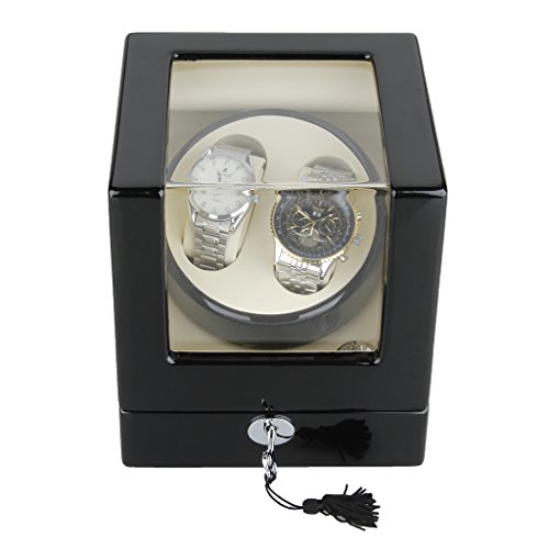 CRITIRON 2 Automatic Watch Winder with Quiet Motor Watches Wood Storage Case (Black+White)