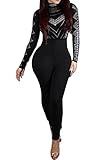 Pink Queen Women's Sexy Long Sleeve Digital Print Bodycon Nightclub Jumpsuit