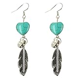 Elogoog Vintage Long Tassel Feather Beads Drop Pendant Fringed Earring Fish Hook Earrings (Green)