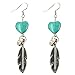 Elogoog Vintage Long Tassel Feather Beads Drop Pendant Fringed Earring Fish Hook Earrings (Green)