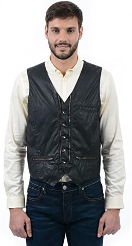 Genuine Lambskin Real Leather Vest Slim Fit Sleevless Waist Coat Jacket-Black
