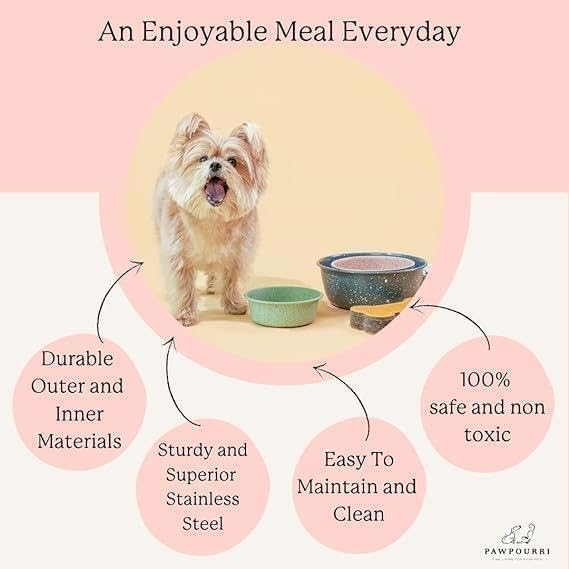 Pawpourri Dog Bowls Stainless Steel Anti-Skid Dog Food Bowl & Water Bowl, Speckle Design Pet Feeder for Puppy and Small Dogs, Durable & Easy Clean Feeding Bowl (Green, 470 ML)