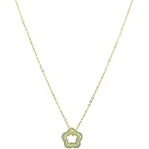 Womens Dainty Natural Green Jade Crystal Stone Necklace, Star Donut Gemstone Choker Flower Pendant with 16 inches Stainless Steel Chain, Gift for Mother