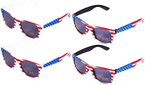 American Flag Sunglasses Pack of 4 - USA Party Sunglasses - 4th of July, Halloween, Veteran's Day