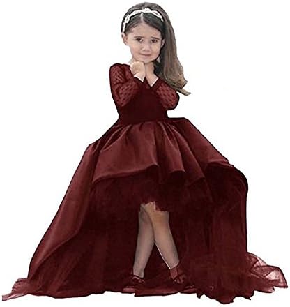 Kalos Dress Shop Hi-Low Flower Girl Dress First Communion Dress with Long Sleeves