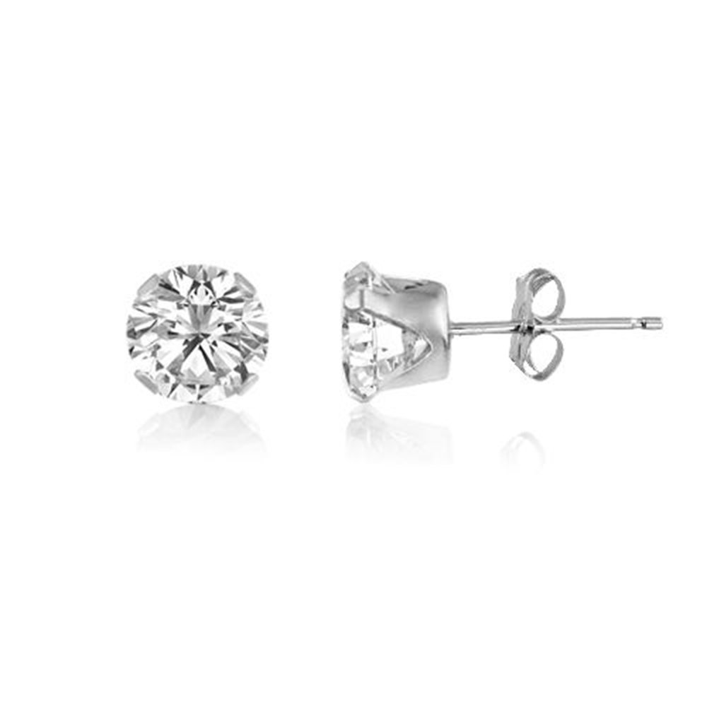 DIAMOND WHITE/CLEAR 5MM Classic Brilliant Round Cut Cubic Zirconia (CZ) Sterling Silver Birthstone Stud Earrings/Ear Studs for Women Ladies Girls - 925 Sterling Silver. 5-WHTE