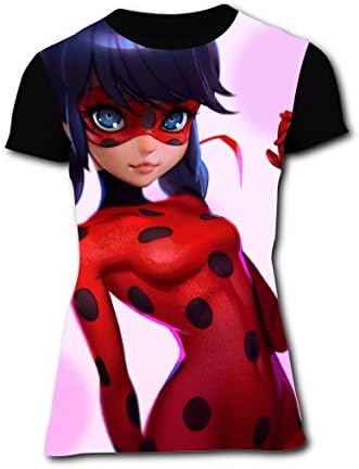 IYS12SQSD Mir-Ladybug Short Sleeve Cool tshirts Tee Shirts For Women Black S