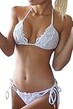 Fanala Sexy Women Bandeau Lace Crochet Bikini Set Push Up Bra Swimwear