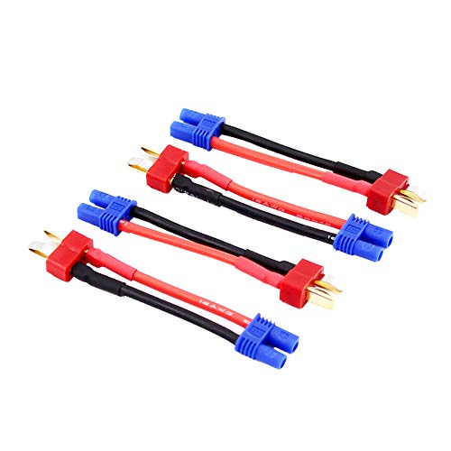 BDHI 4pcs T-Plug (Deans Style) Male to EC2 Female Adapter Cable with 5cm 2in 16awg Wire(BDHI-35)