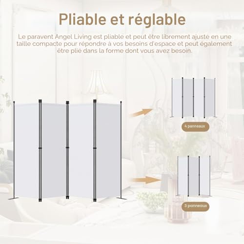 Angel Living 3 Panel Room Dividers Room Dividers Independent Panel Divider Wall Divider Visual Divider for Offices Bedroom 168 x 165 cm (White)