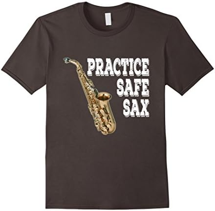 Men's Practice Safe Sax | Funny Saxophone Shirt Large Asphalt