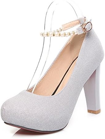 BalaMasa Womens Bead Sequin Glass Diamond White Sequins Pumps-Shoes - 6.5 B(M) US