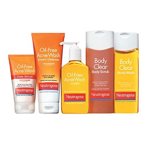 NEUTROGENA BODY CLEAR ACNE BODY WASH AND EXFOLIATING BODY SCRUB, 2% SALICYLIC ACID CLEANSER, CHEST, SHOULDER & BACK ACNE TREATMENT, NON-COMEDOGENIC, OIL-FREE SHOWER GEL, 8.5 FL OZ
