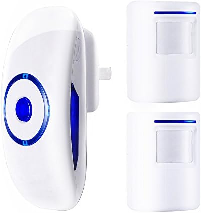 Long Range Wireless Driveway Alarm with 2 Infrared Motion Sensor Detector and 1 Plug-in Receiver,PIR visitor door bell chime,Infrared Alert System Kit- 38 Melodies- LED Indicators