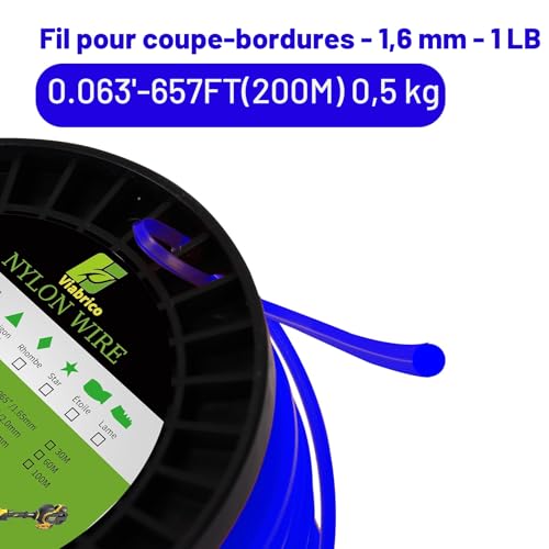 Viabrico Heavy Duty Nylon Wire for Electric Strimmer 200m x 1.6mm…
