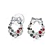 Fashion Sparkling Christmas Bow Red Green White Crystal Holiday Wreath Stud Earrings For Women Teen Crystal Silver Plated